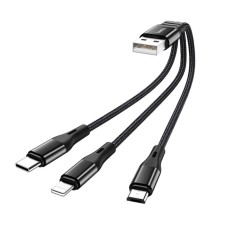 Cable Hoco X47, 3 V 1 Lightning/Micro/Type -C - USB, 2.4 A, 0.25 m, fabric, black
