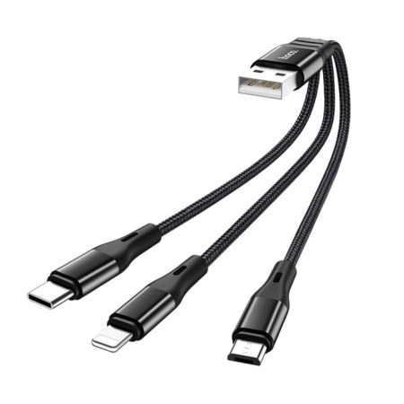 Cable Hoco X47, 3 V 1 Lightning/Micro/Type -C - USB, 2.4 A, 0.25 m, fabric, black