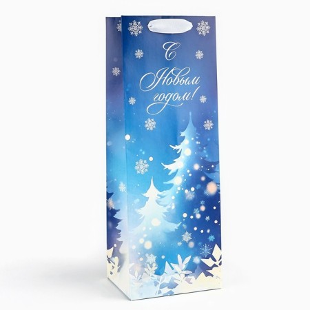 Package for the bottle "New Year's Night", Christmas trees, 13 x 36 x 10 cm, New Year-1