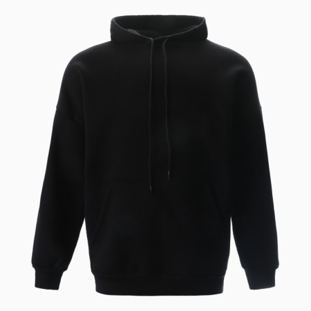 Male sweatshirt is laid down, the color is black, size 56