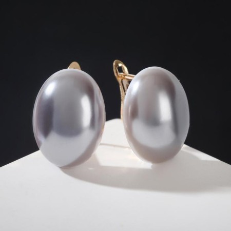 Earrings with pearls "Grace" elongated oval, gray color in gold