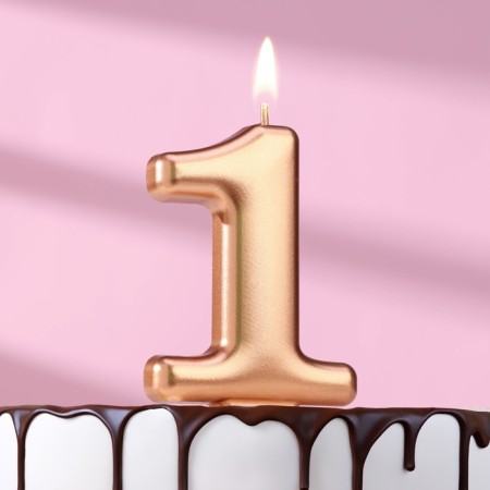 Candle for the Cake "European Giant", the number 1, 7 cm, pink gold