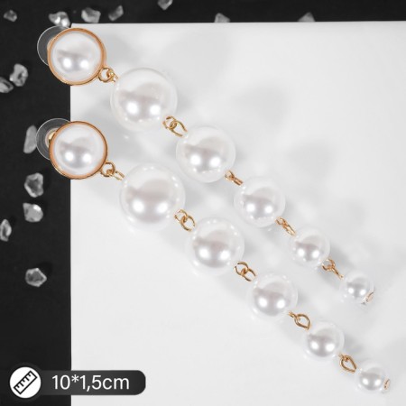 Earrings with pearls "Shar", beads for lowering, white color in gold