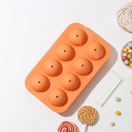 Form for the chups "Chupik", silicone 19.5 × 11.7 × 3.5 cm, 8 cells, 2 parts, with sticks, color mix-1