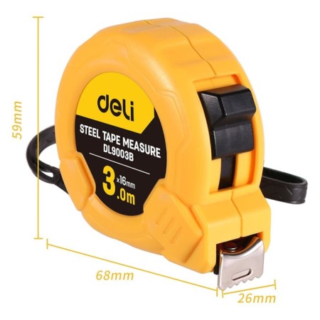 Deli DL9003B 98278 roulette, shockproof case, 3 m x 16 mm-2