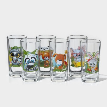 A set of glasses "Funny animals", glass, 230 ml, Mix drawing-2