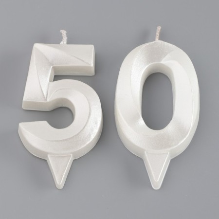 Candle in the cake anniversary "line" (set 2 in 1), number 50, pearl, 6.5 cm-2