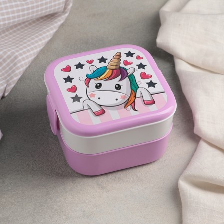 Lunch container "Unicorn", 2 departments, 400+400 ml, pink color