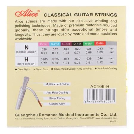 Strings for the classic guitar A106 -H, nylon - silver -plated copper, strong tension-2