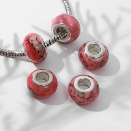 Bead "marble" 12 × 7 mm, pink color-1