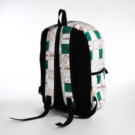 Youth backpack from textiles, 3 pockets, milk/green color-3
