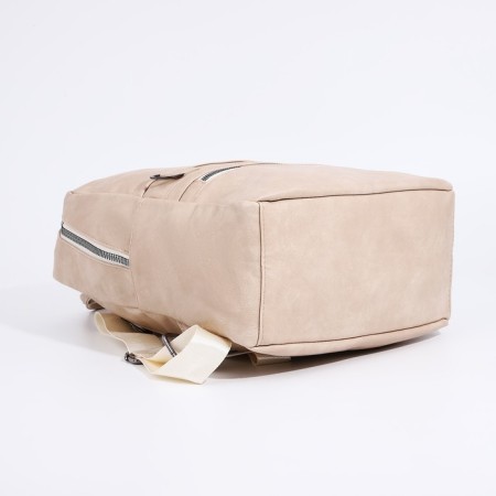 Women's backpack made of artificial leather with lightning, 2 pockets, beige color-3