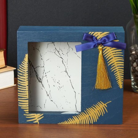 Pig a piggy bank Interior tree "Golden Fern on Blue" 15x20x6 cm