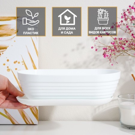 A cactus pot with a stand “Alice”, 0.9 l, white color-3