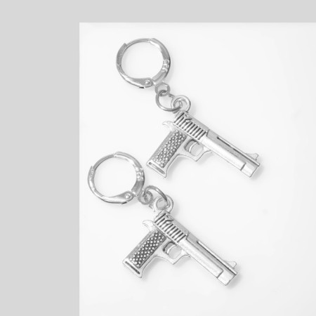 Gun earrings pistols, silver color-1