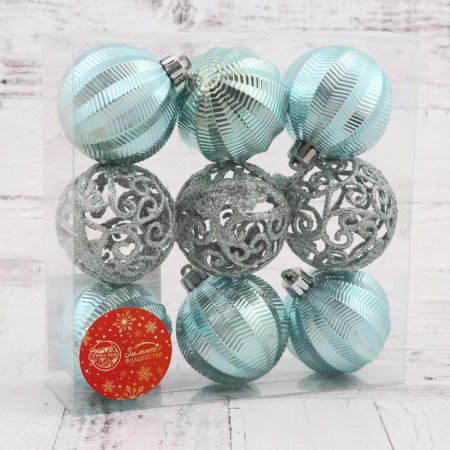 Set of balls plastic D-6 cm, 9 pcs "openwork overflows" green-1