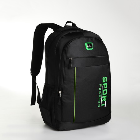 Youth backpack with a zipper, 4 pockets, black/green color-2