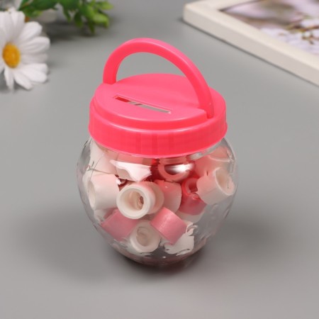 Glue tape plastic in the jar "White and Pink" NR 40 pcs 1.2 cm, dl. 0.9 m 7x7x9 cm-2