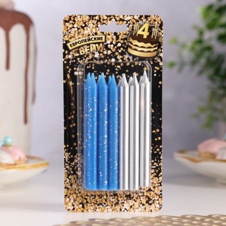 Set of candles for the Cake "Spark", 12 pcs, 8 cm, blue and silver metallic-6