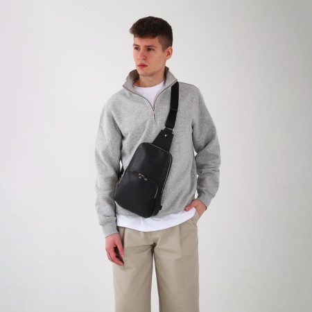 Bag - sling, textura, genuine leather, black color-7