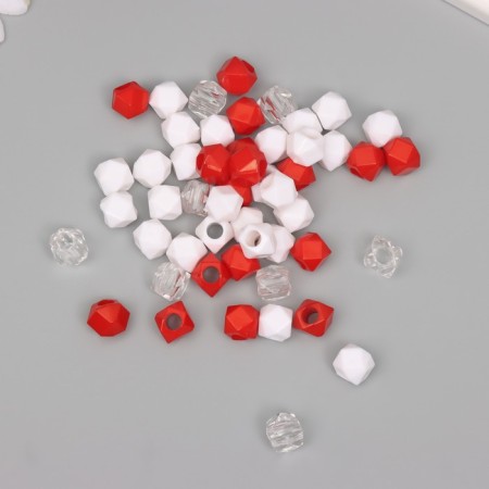 Plastic beads "Crystal polyhedron. Red, white, transparent" set 30 g 1x1x1 cm