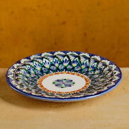 Plate of the Rishtan ceramics "Flowers", blue, flat, 17 cm, mix-7