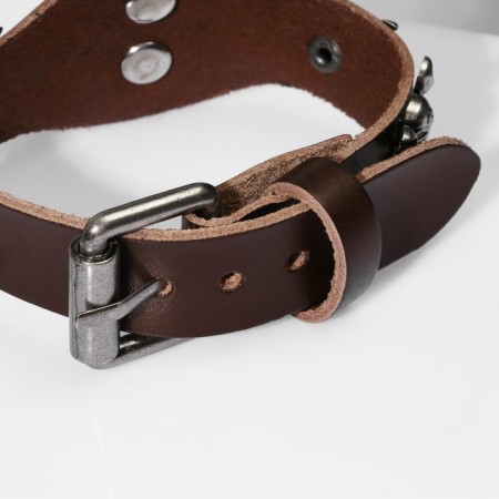 Bracelet Skin "Skull" Gothic, dark brown color with black silver, 25.5 cm-4