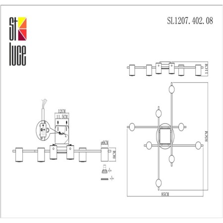 Ceiling lamp ST LUCE. SL1207.402.08. Veroli. 8x7 W, GU10, 85x85x11 cm, black color-9
