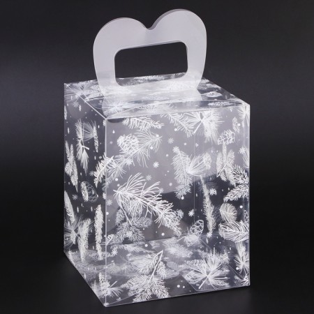 New Year. Box gift New Year folding PVC "New Year's branches" 12 x 12 x 15 cm.