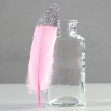A set of goose feathers 15-20 cm, 10 pcs, bright pink with silver crumb
