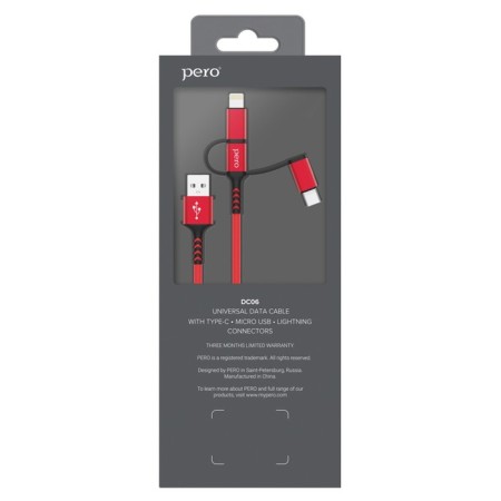 Cable 3 in 1 Pero DC-06 Universal, USB-Microusb/Lightning/Type-C, 2.4 A, 2 m, red-3