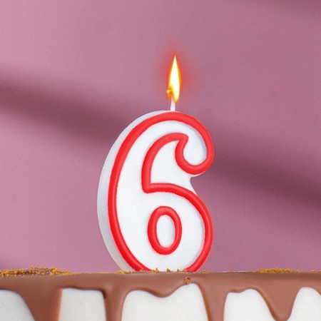 Candle for cake the number "6", tone rim, 7 cm, mix-1