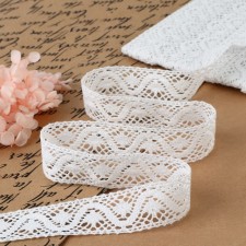 Knitted lace, 25 mm × 10 ± 1 m, white color