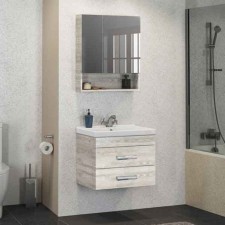 Зеркало шкаф Comforty Никосия 60 для ванной комнаты, цвет дуб белый