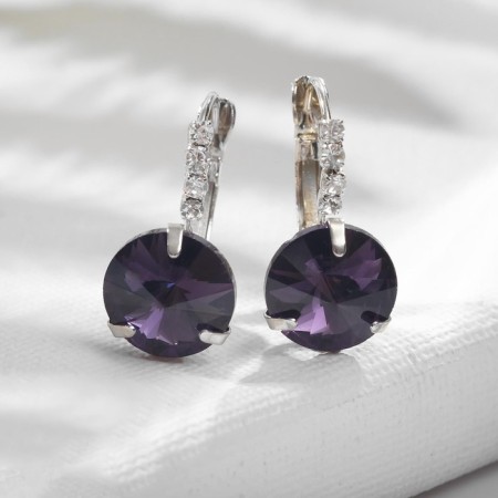 Earrings with rhinestones “Give tenderness” Crystal, Dark purple color in silver-5