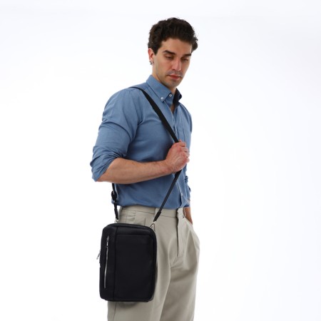Male bag over the shoulder, Textura, artificial leather, black color-10