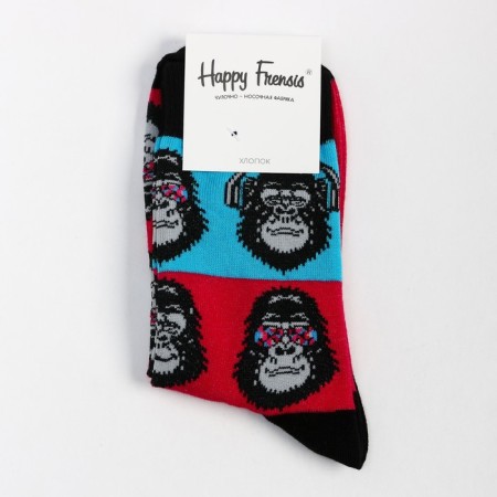 Socks "monkeys", pink/blue color, size 23-25-4