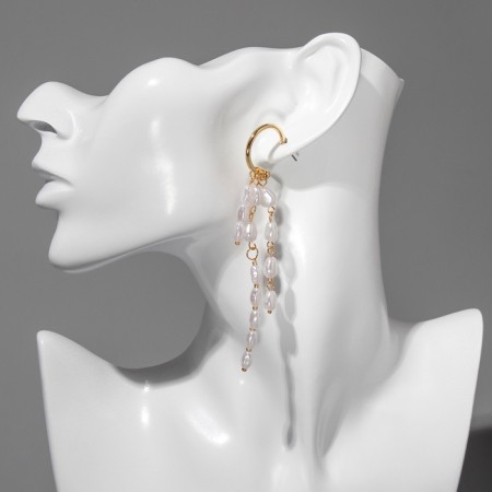 Earrings with pearls "Artemis" thread, white color in gold-2