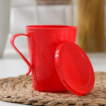 Mug with a lid "Leaves", 400 ml, 11.5 × 8.5 × 11 cm, color mix