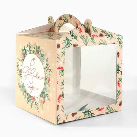 Confectionery box with a window, a chest, "Happy New Year!" 20 x 20 x 20 cm, new year-1