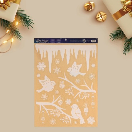 Stick for windows "New Year's Birds", reusable, 50 x 70 cm, New Year