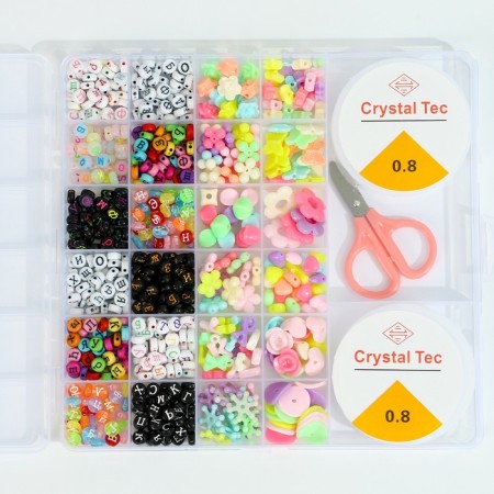 A set for creating jewelry with a Russian alphabet, 24 types of beads, 2 fishing lines, scissors-11