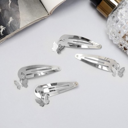 Invisibility for hair "Ophelia" (set 4 pcs) butterfly, 4.5 cm, silver-2