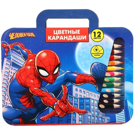 Colored pencils, 12 colors, trihedral, spider man-9