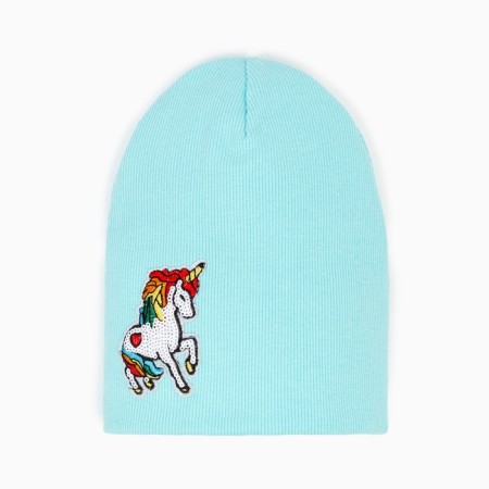 A hat for a girl is two-layer, mint color/unicorn, size 50-54-1