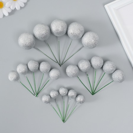 Decor for creativity "Balls Silver Brill" d = 2; 3; 3.5 and 4 cm set 20 pcs