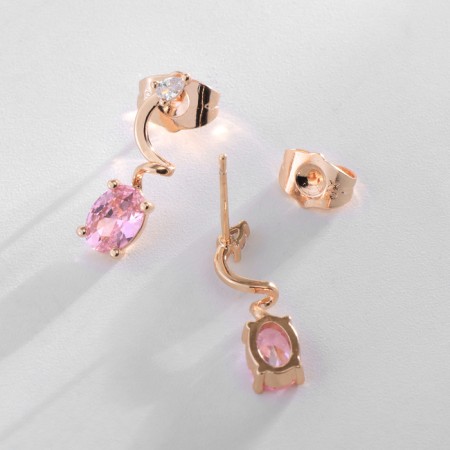 Earrings with rhinestones Xuping Universe, oval, pink color in pink gold-1