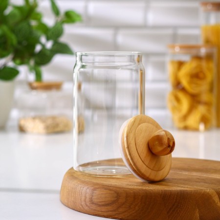 Glass Bank for bulk products with a bamboo cover "Eco", 1.05 l, 10 × 20.5 cm-2
