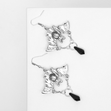 Earrings "bats with chains", color black silver-2