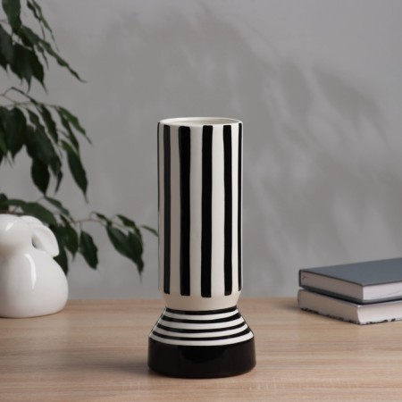 VAZ Coramics Table "Picasso" (manual painting) strip pattern, 26x11 cm, black and white